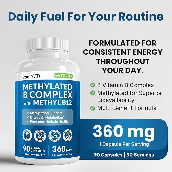 Methylated B Complex with Methylfolate and B12 Methylcobalamin 1000 mcg - Methylated Multivitamin for Energy, Brain Function, and Wellness - Vitamin B Complex for Men & Women (180 Servings, Pack of 2)