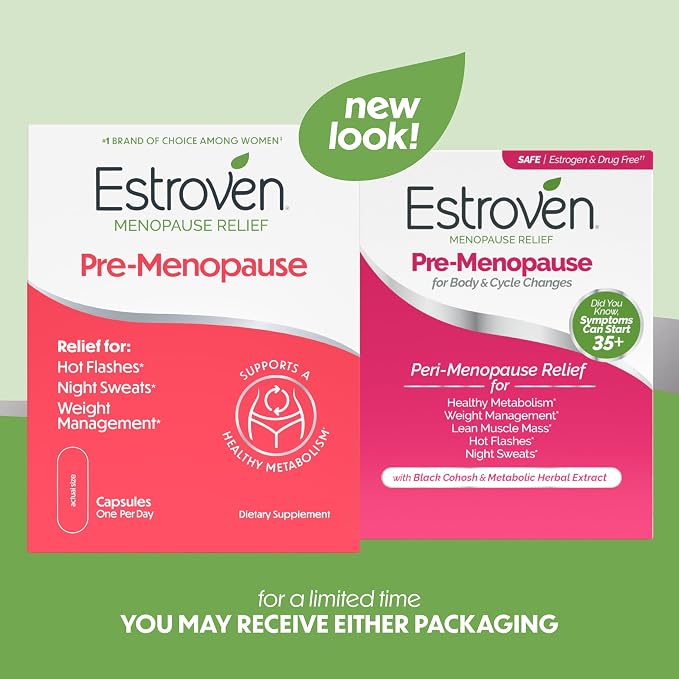 Estroven Pre-Menopause-Relief, 30 Ct., Clinically Proven Ingredients, Provides Menopause Relief Plus Night Sweats & Hot Flash-Relief, Drug-Free or Estrogen Free (Pack of 12)
