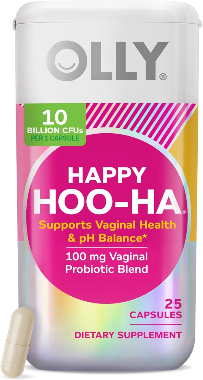 OLLY Happy Hoo-Ha Capsules, Probiotics for Women or People wth Vaginas, Vaginal Health and pH Balance,* 10 Billion CFU, Gluten Free - 25 Count