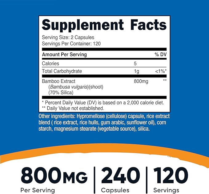 Nutricost Bamboo Extract, 400 mg, 240 Capsules - Vegan, Gluten Free and Non-GMO - 120 Servings with 800 mg