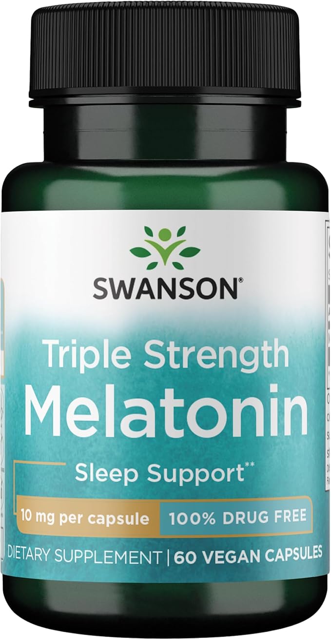 Swanson Triple Strength Melatonin - Natural Sleep Support for Disrupted Sleep Cycles - (60 Capsules, 10mg Each)