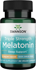 Swanson Triple Strength Melatonin - Natural Sleep Support for Disrupted Sleep Cycles - (60 Capsules, 10mg Each)