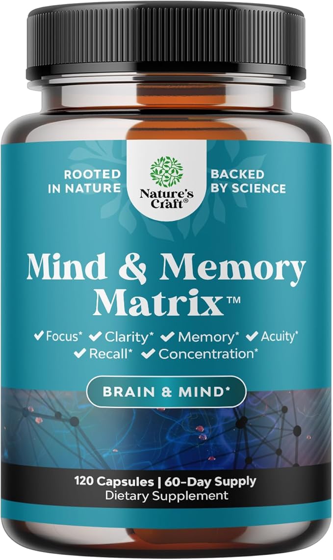 Nootropic Brain Supplement for Memory and Focus Enhancement - Vitamins for Mental Health & Clarity with VIT A, B6, Riboflavin, Niacin, Thiamin & Folate - Cognitive Complex for Mind Vitality - 120ct
