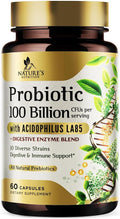 Probiotics 100 Billion CFU per Serving - 10 Strains & Prebiotics - Digestive Health, Gut & Immune Support - Supports Occasional Constipation, Gas & Bloating - Shelf Stable Bottled USA - 60 Capsules