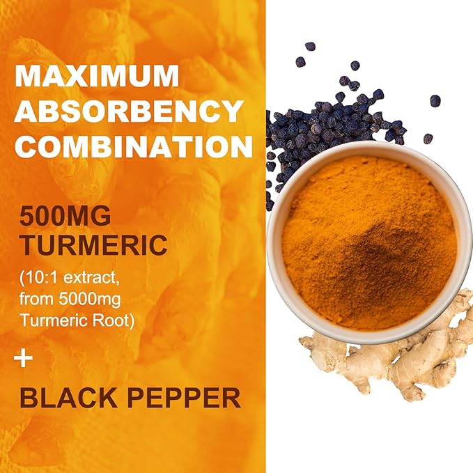 Turmeric Curcumin Gummies 500mg for Adults, with Black Pepper, Ginger Root, Vitamine C, Low Sugar Fruit Gummies, Orange Flavor - 120 Counts