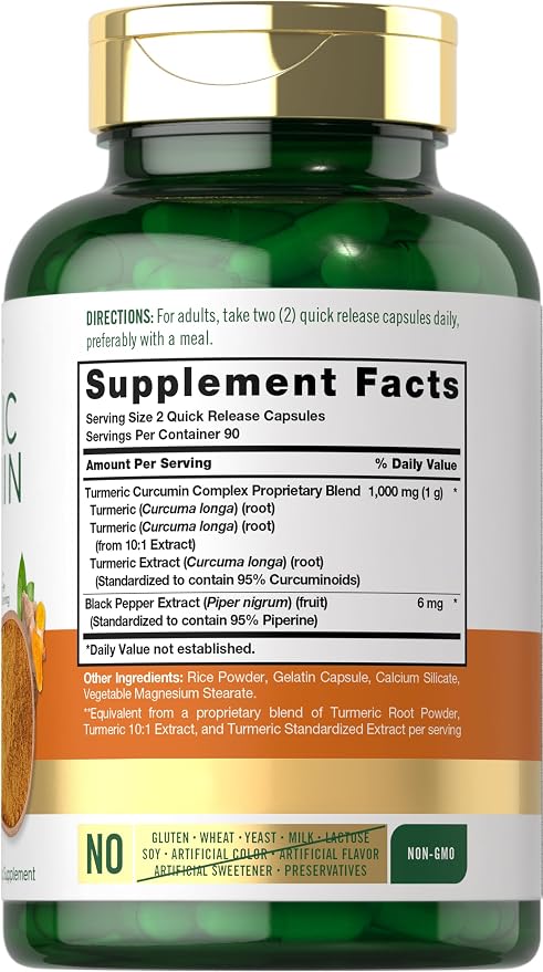 Carlyle Turmeric Curcumin with Black Pepper | 180 Capsules | Turmeric Complex Supplement | Non-GMO, Gluten Free