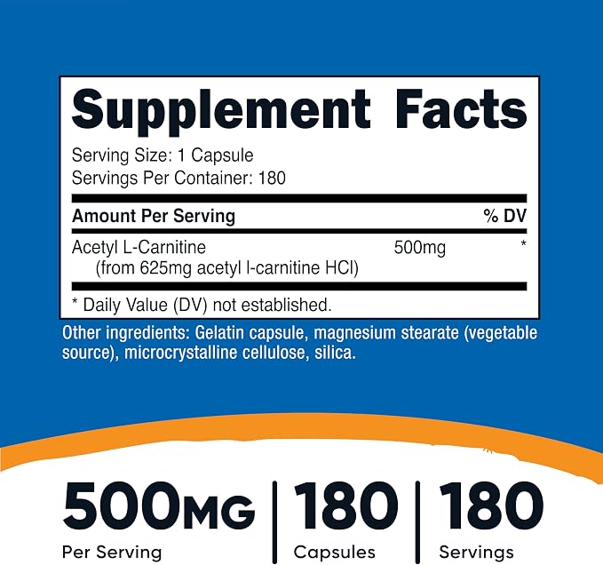 Nutricost Acetyl L-Carnitine (ALCAR) 500mg, 180 Capsules, 180 Servings - Non-GMO and Gluten Free, 1 Capsule per Serving (Pack of 2)