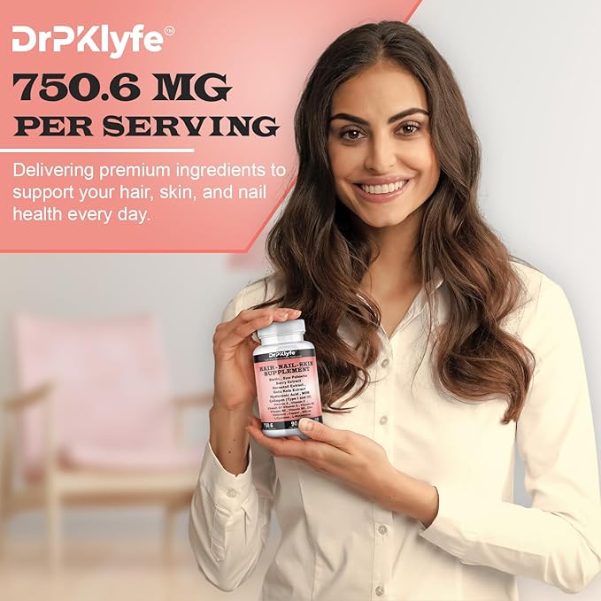 Hair, Nail and Skin Supplement Capsules:Biotin, Collagen, Collagen Peptides, Acid Hyaluronic, Biotin, Vitamin A, C, B5, B6 Saw Palmetto & More - 90 Capsules.