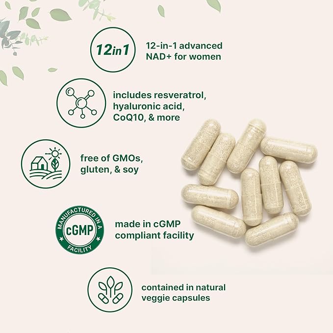 Micro Ingredients Liposomal NAD+ for Women Complex, 180 Veggie Capsules | NMN Pathway Supplement | 12-in-1 Advanced NAD Formula with Resveratrol, Hyaluronic Acid, Glutathione, & Collagen