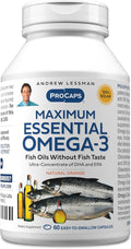 ANDREW LESSMAN Maximum Essential Omega-3 Orange - 60 Softgels - Ultra-Pure, High Potency Omega-3 Oils. High DHA, No Stomach Upset, No Contaminants, No Mercury. Small Easy to Swallow Softgels