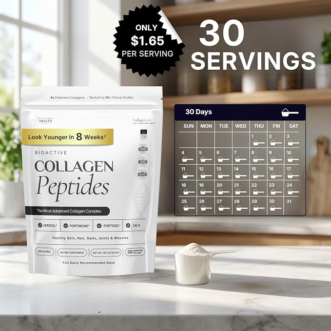 The Intelligent Health FORTIBONE®, FORTIGEL® & VERISOL®, Premium Bioactive Collagen Peptides Powder, Bone Support Functional Blend, Grass Fed Bovine Hydrolyzed Collagen, Unflavored, 30 Servings