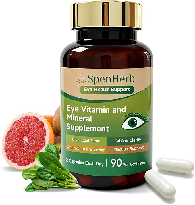 Eye Vitamin and Mineral Supplement Vision Support, 90 Capsules with Lutein and Zeaxanthin Vitamin C E Zinc Copper, Eye Health Supplements for Adults, 1 Pack