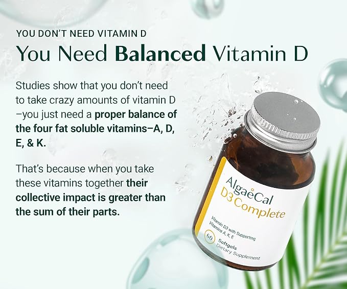 ALGAECAL D3 Complete - Enhanced Immune Support & Bone Health with D3 K2, A, & E - Whole Body Wellness & Bone Strength, 60 softgels (1 Pack)