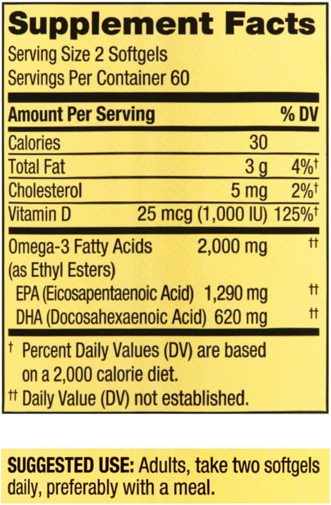 Spring Valley Omega-3 from Fish Oil 2000 mg, Maximum Care, 120 count + STS Sticker.