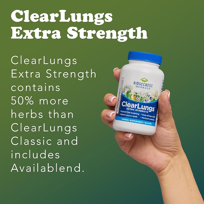 RidgeCrest Herbals ClearLungs Extra Strength, Daily Health Supplement, Natural Lung and Nasal Wellness Formula (60 Vegan Caps, 30 Serv)