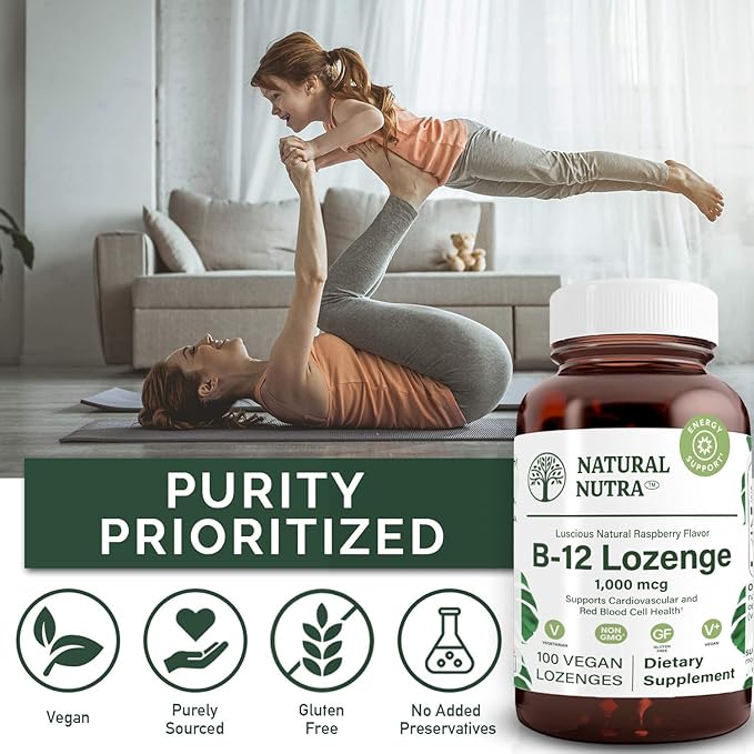 Natural Nutra Vitamin B12 Supplement, Helps to Increase Energy Levels, Essential for Healthy Nervous System, Helps to Improve Mood & Mental Health, Supports Cardiovascular System, 100 Lozenges