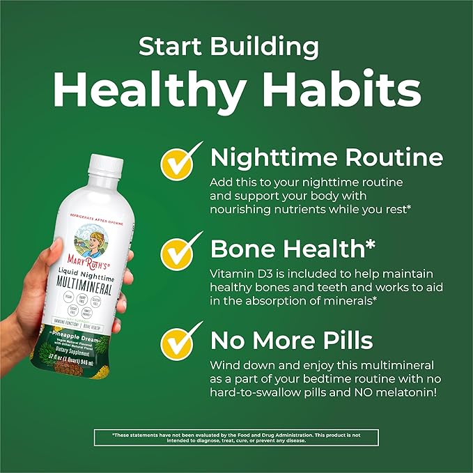 MaryRuth's Liquid Nighttime Multimineral | No Melatonin | Bedtime Routine | Magnesium Citrate | Calcium | Zinc | Vitamin D3| Available in 4 Flavor - Vegan | Sugar Free | Gluten Free | 32 Oz