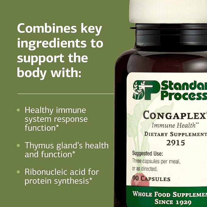 Standard Process Inc. Congaplex, Thymus Gland Support Supplement, Support Immune Health with Calcium Lactate, Magnesium, Vitamin C & Vitamin A, Immune System Aid with Mushroom Powder - 90 Capsules