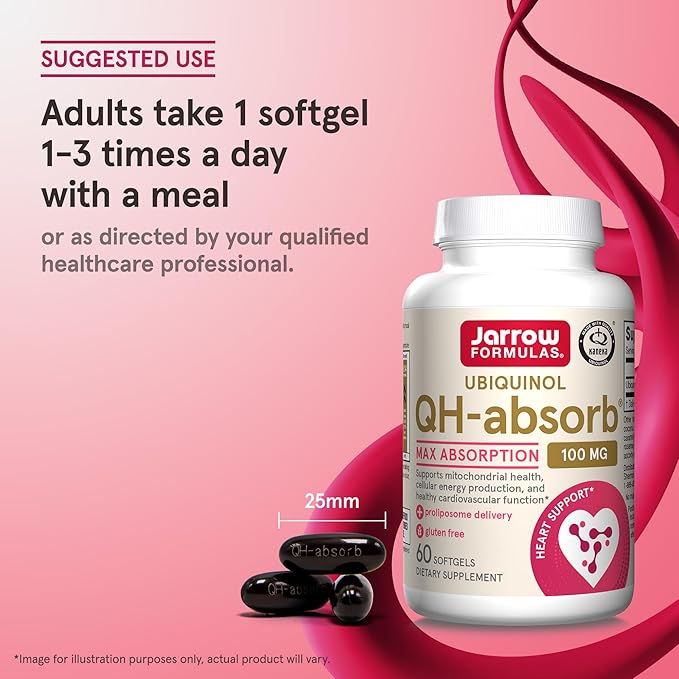 Jarrow Formulas QH-Absorb Ubiquinol 100mg - 60 Softgels - High Absorption & Active Antioxidant Form of Co-Q10 - Supports Mitochondrial Energy Production & Healthy Cardiovascular Function