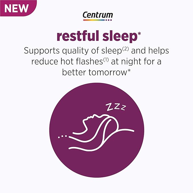 Centrum Restful Sleep Menopause Support Tablets, Supplement with Clinically Studied DailyZz and geniVida, 28 Count (Pack of 2)