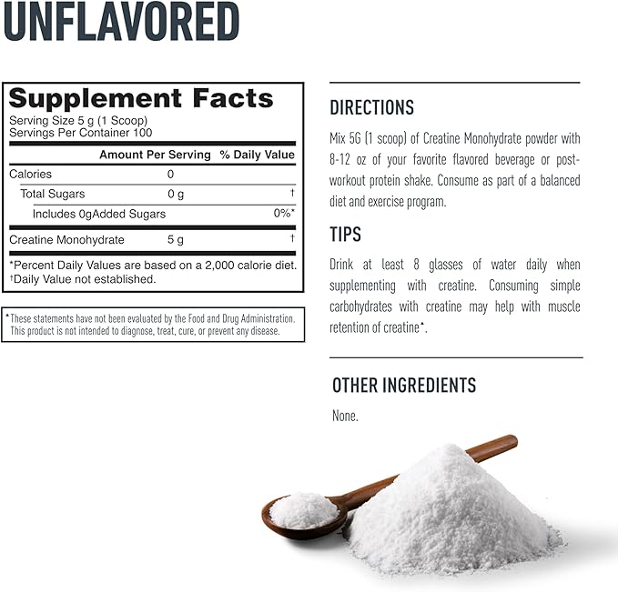Isopure 100% Pure Creatine Monohydrate Powder, Sugar Free, Unflavored, 5g Creatine Monohydrate Per Serving, 1.1 Lbs, 100 Servings (Packaging May Vary)