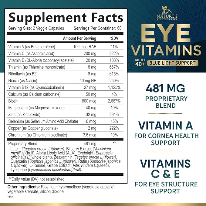 Eye Vitamins Supplements - 3x Strength Eye Health Vitamin with Lutein and Zeaxanthin - Vision Macular Health & Dry Eyes Support With Zinc, Vitamins C E & Minerals, Bottled in USA - 120 Capsules