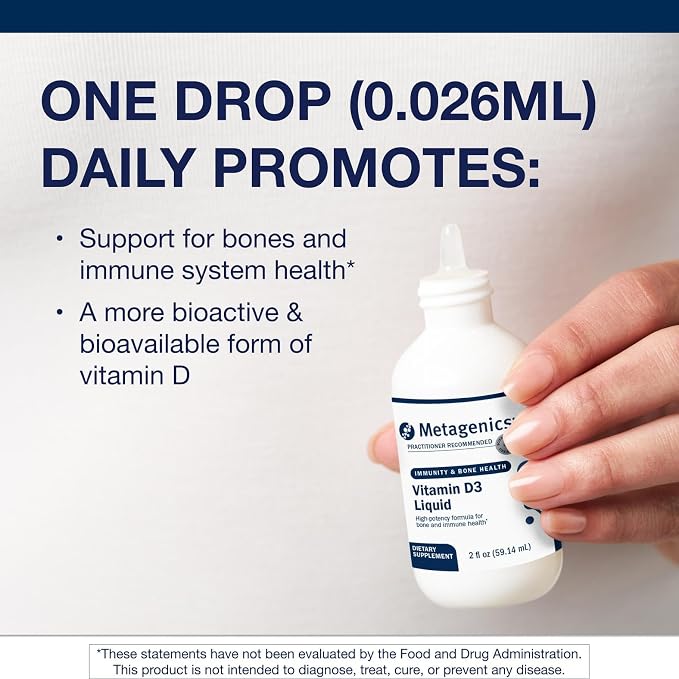 Metagenics Vitamin D3 Liquid Supplement - High Absorbency & Easy to Swallow Liquid Vitamin D3 for Bone Health & Immune Support* - Suitable for Kids - 2 fl oz - 2,275 Servings