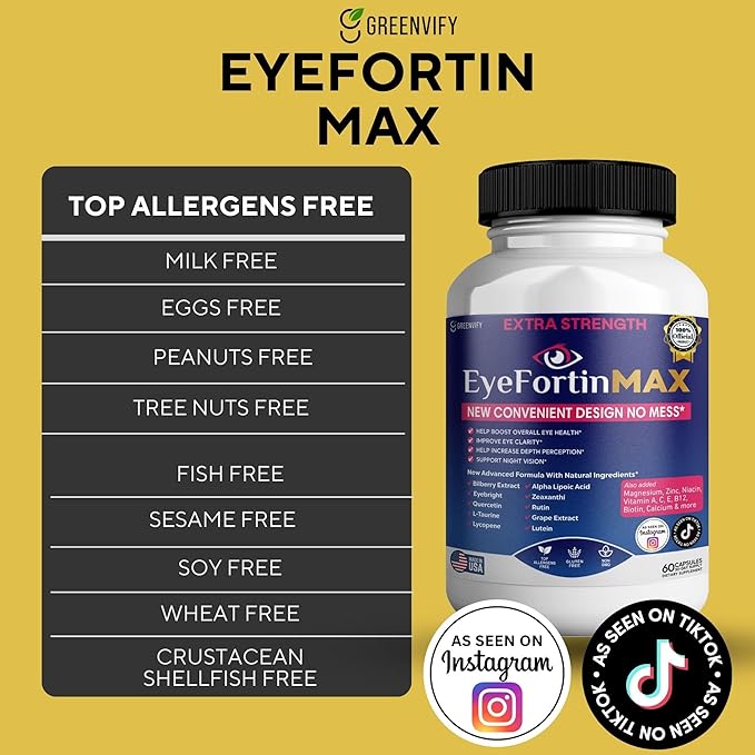 EyeFortin MAX Eye Health Supplement, 60 Capsules, Extra Strength with Lutein, Vitamins A C E B12, Bilberry Extract, 30 Day Supply (2)