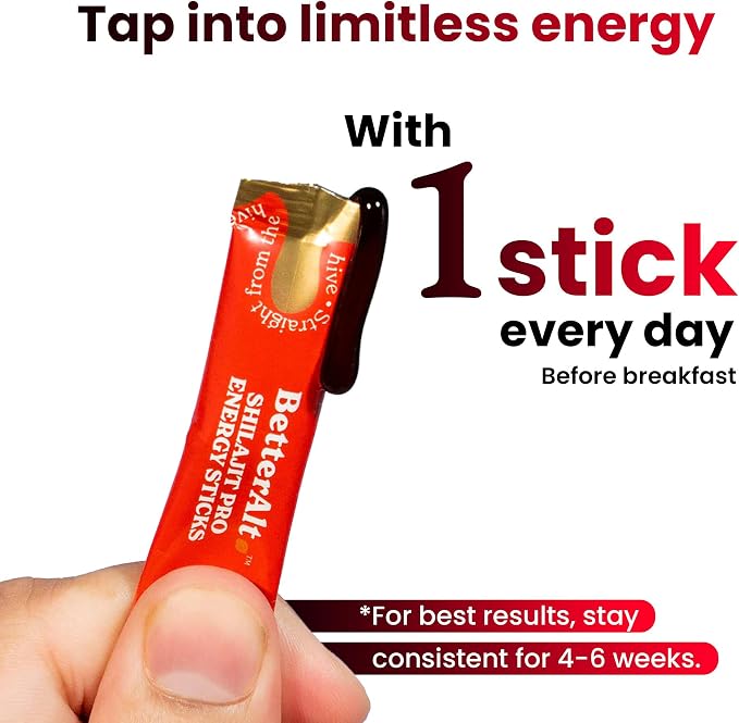 Better Alt Energy Pro Energy Sticks | Natural Energy Booster with Shilajit, KSM-66 Ashwagandha, Safed Musli & Gokshura |30 Sticks| for Men & Women