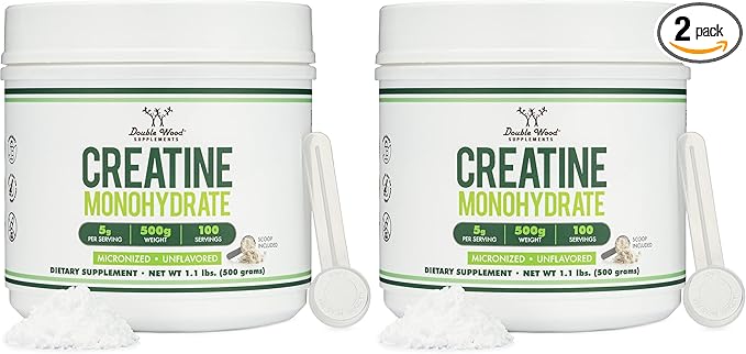 Creatine Monohydrate Powder 1.1lbs (100 Servings of 5 Grams Each) - No Fillers, Vegan Safe, Non-GMO, Gluten Free by Double Wood (Pack of 2)