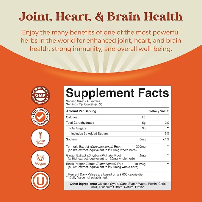 Turmeric Curcumin Immune Support Gummies - Immune Booster Turmeric Gummies for Joint Support and Advanced Skin Care - with Black Pepper Joint Supplement Gummy Vitamins with Curcumin Powder - 60 Count