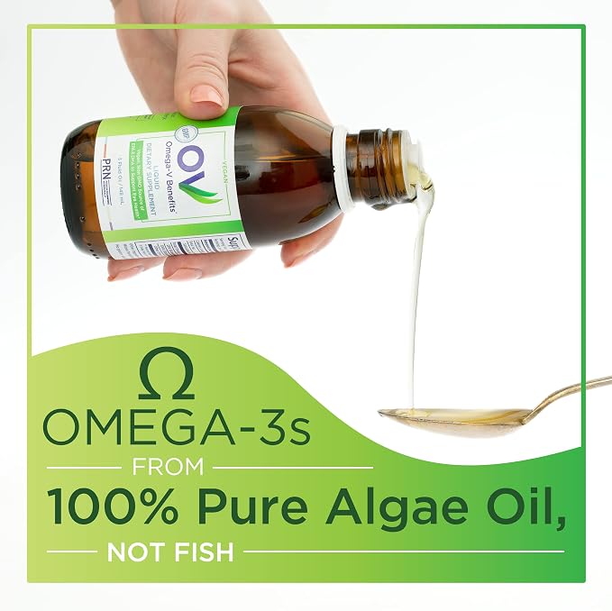 Omega-V Benefits Liquid Omega 3 Supplement - 5 oz, 30-Day Supply - Vegan Supplement with 1000mg EPA & DHA for Eye Health
