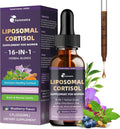 16-IN-1 Liposomal Cortisol Supplements Drops for Women, Melatonin-Free | Cortisol Reducer with Ashwagandha,L-Theanine,Myo-Inositol & Magnesium for Relaxation,Stress & Sleep,Blueberry Flavor, 2 Fl Oz