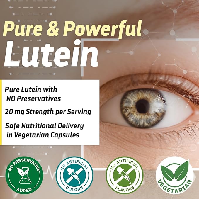 Lutein 20 mg Eye Care Supplement - Vision Support, Macular Wellness & Antioxidant Activity - Non-GMO & Gluten Free - 60 Vegan Capsules - 1 Capsule per Day, 2 Month Supply