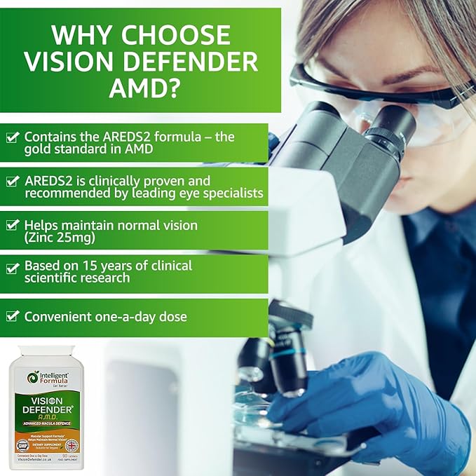 Vision Defender AMD AREDS2 Eye Vitamins – Exact AREDS 2 Formula with Lutein & Zeaxanthin, Vitamins C & E, Zinc 25 mg & Copper – Once Daily Vegan Eye Health Supplement, 90 Tablets