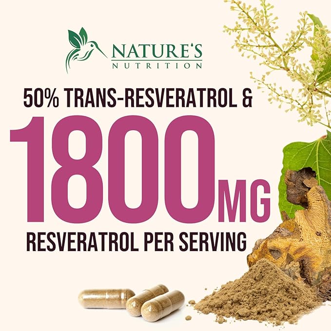 Resveratrol Supplement - 1800mg Per Serving Extra Strength Resveratrol Blend - Antioxidant Blend for Healthy Aging, Heart Health, Cellular Energy & Immune Support - Bottled in USA - 120 Capsules