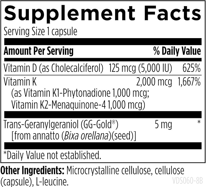 Designs for Health Vitamin D Supreme - Vitamin D 5000 IU with 2000mcg Vitamin K as MK4 for Bone Health, Heart Health, Mood & Immune Support - Vitamin D3 Enhanced with GG Supplement (60 Capsules)