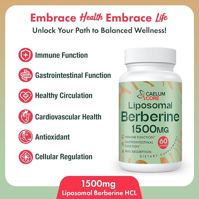 Liposomal Berberine HCL - Berberine 1500mg Activates AMPK, High Bioavailability Berberines Supplement for Women and Men, Supports Body Balance