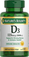 Nature's Bounty Vitamin D3 5000 IU Softgels, Rapid Release, Immune Support, Vitamin D Supplements, 240 Ct