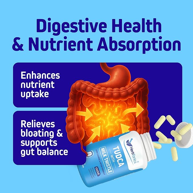 Herbtonics TUDCA 1000mg Liver Detox & Gallbladder Support – Milk Thistle & Pterostilbene Enhanced Bile Salt for Liver Cleanse, Healthy Bile Flow, and Digestive Health (60 Vegan Capsules)