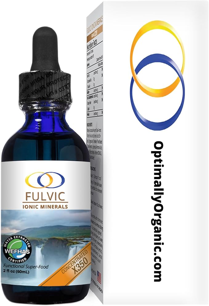 Optimally Organic Water Extracted Fulvic Ionic Minerals X350 - Patented BioActive Fulvic Acid, Humic Acid, Trace Minerals, Electrolytes & Essential Amino Acids - 8+ Month Supply!