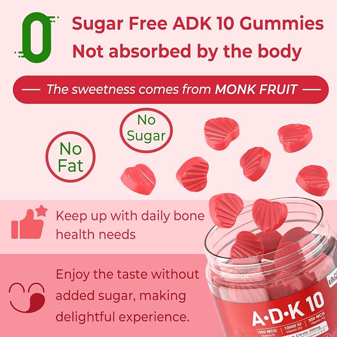 Vitamin D3 + K2 + A Gummies 5000IU/10000 IU - Vitamin D3 Con K2 Supplement with Calcium Magnesium Zinc, Vitamin C & E, High Dose Ultimate Absorbency for Bones, Muscles, Teeth, Vision, Vegan 2 Packs