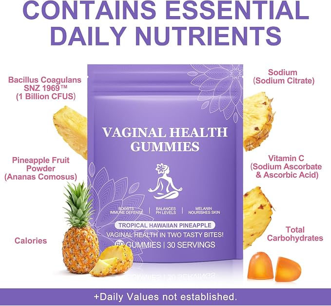 Premium Feminine Balance Gummies,Vital Vaginal Probiotics Source Feminine Gummies,Pineapple Flavor for Women ph,for Women of All Ages - Probiotics for Digestion, Gut Health, Immune Support