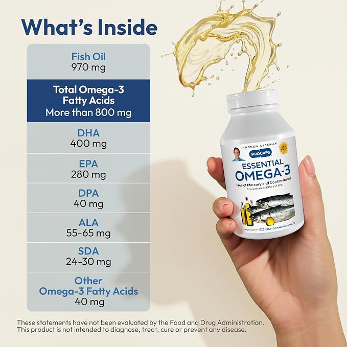 ANDREW LESSMAN Essential Omega-3 Unflavored - 360 Softgels - Ultra-Pure, High Potency Omega-3 Oils. High DHA, No Stomach Upset, No Contaminants, No Mercury. Small Easy to Swallow Softgels