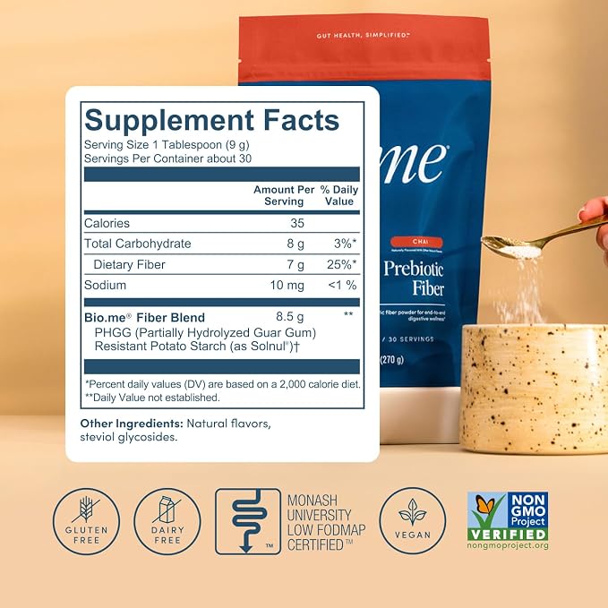 Bio.me Daily Prebiotic Fiber Powder Chai - 7g Per Serving - Soluble & Insoluble Fiber Supplement Powder for Women & Men - Digestive Health & Gut Health - GLP-1 Friendly, Sugar Free - 30 Servings