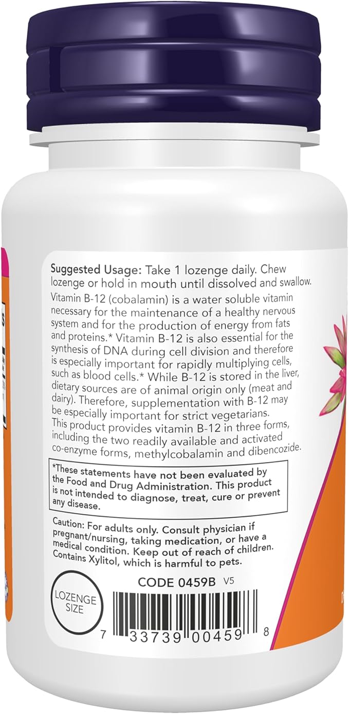 NOW Foods Supplements, B-12 2,000 mcg, Energy Production*, Nervous System Health*, 100 Lozenges