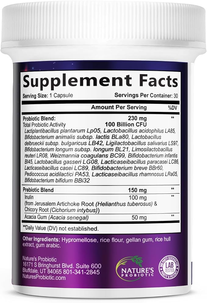 Probiotics for Digestive Health - Probiotic Blend 100 Billion CFU Per Capsule - 16 Premium Strains & Prebiotics for Women & Men, Occasional Constipation, Gas, Gut, Immune Health Support - 30 Capsules
