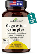 Complete Magnesium Complex 500mg for Women & Men | 120 Capsules | 6 in 1 Mag Supplement with Zinc | Quality Sleep & Muscle Health | Glycinate, Citrate, Malate, Oxide, Aspartate, Lysinate Glycinate