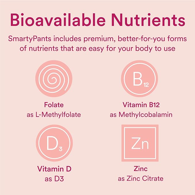 SmartyPants Women's Multivitamin Gummies, Sugar Free: Biotin, Methylfolate, Omega 3 (ALA), Vitamin D3, C, Vitamin B12, B6, A, K & Zinc, Inositol, Gluten Free, 60 Count (20 Day Supply)