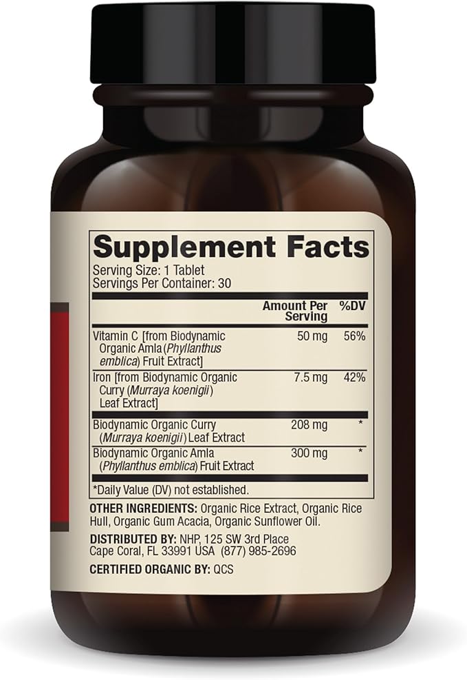 Dr. Mercola Iron from Organic Curry, 30 Servings (30 Tablets), 7.5 mg Iron Per Tablet, Dietary Supplement, Supports Immune Health, Regenerative, Certified USDA Organic, Non-GMO - 2 Pack